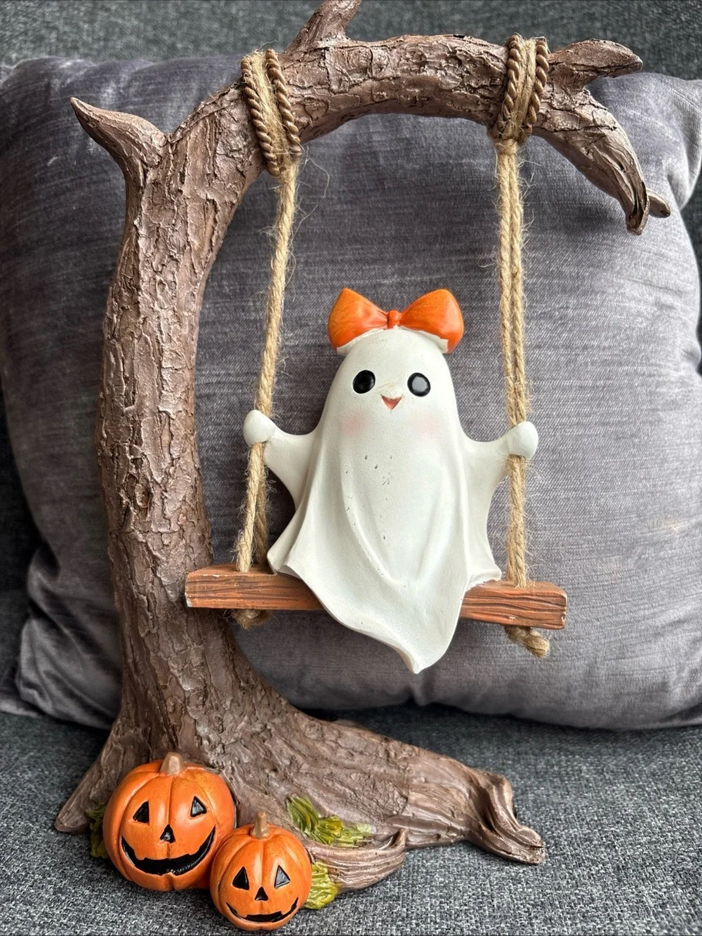 Halloween Ghost on Swing Home Accent - White & Orange